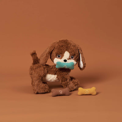 Dog bone toys with magnetic element to atatch to our dinkum dog soft plush toys for imaginitve play.