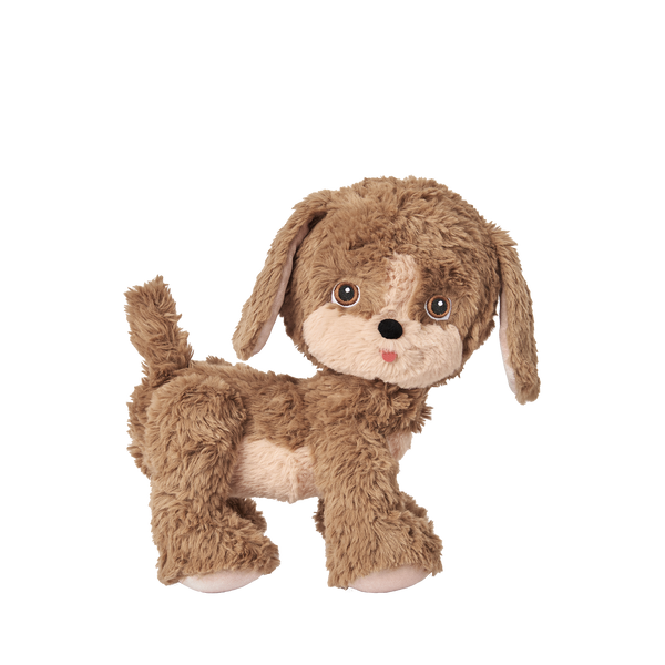 Plush dog toy with super soft fabric and velvety ears. Perfect for kids play and snuggles.