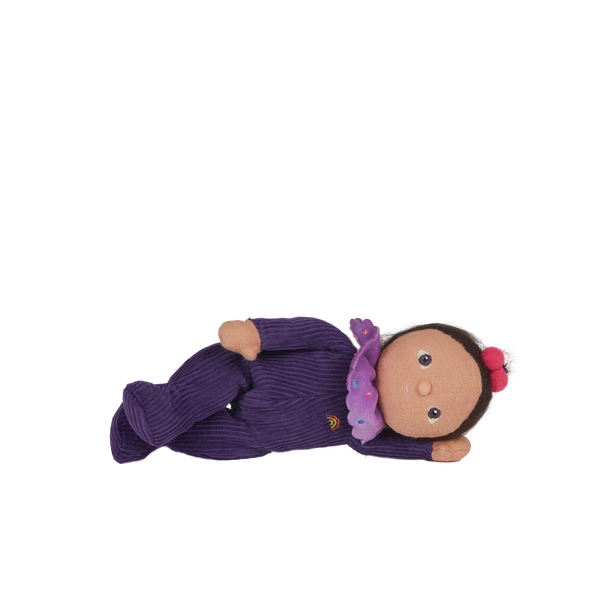 Freye Fondant, our purple corduroy mini plush toy. Collectable, Soft and cuddly, and snuggled in a non-removable velvet onesie, Freye Fondant is a must have in your toy collection.