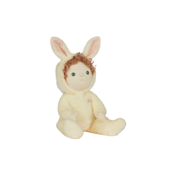 A soft, cuddly plush bunny toy with a yellow-colored coat, perfect for small hands and imaginative play. Perfectly weighted and collectable easter-themed plush toy.