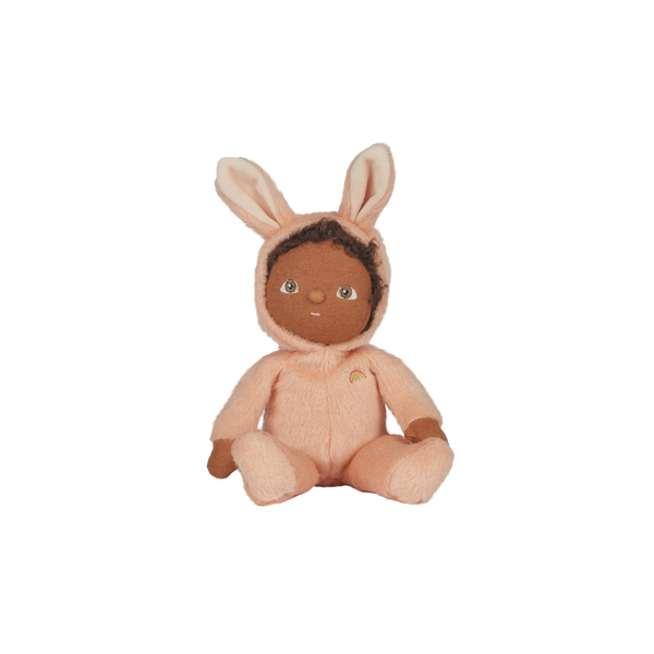 A soft, cuddly plush bunny toy with a apricot-colored coat, perfect for small hands and imaginative play. Perfectly weighted and collectable easter-themed plush toy.