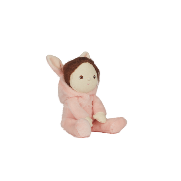 A soft, cuddly plush bunny toy with a pink-colored coat, perfect for small hands and imaginative play. Perfectly weighted and collectable easter-themed plush toy.
