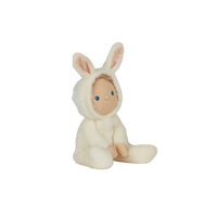 A soft, cuddly plush bunny toy with an ivory-colored coat, perfect for small hands and imaginative play. Perfectly weighted and collectable easter-themed plush toy.