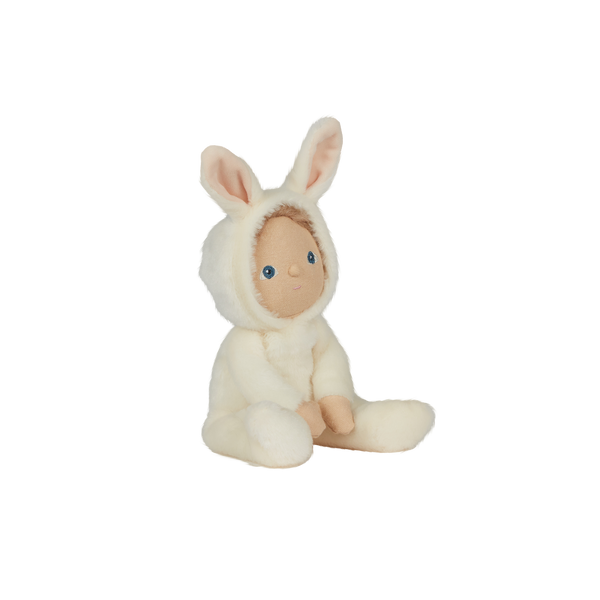 A soft, cuddly plush bunny toy with an ivory-colored coat, perfect for small hands and imaginative play. Perfectly weighted and collectable easter-themed plush toy.