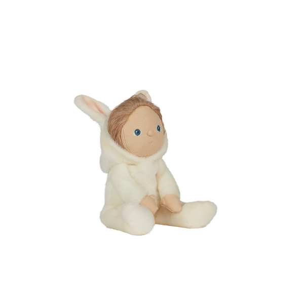 A soft, cuddly plush bunny toy with an ivory-colored coat, perfect for small hands and imaginative play. Perfectly weighted and collectable easter-themed plush toy.