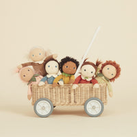 6 pack of fruit themed palm-sized plush dolls. Collectable set of fruit inspired plush toys.