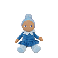 Blue doll with a white collar on a white background