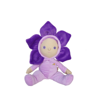 Purple plush toy with flower-like design on a white background