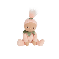 A limited-edition palm-sized plush toy, perfectly weighted in all the right places, and outfitted in a snuggly plush velvety peach suit.