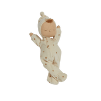 Posable plush doll suitable from birth. The Lullaby Lyra includes a pompom on their bonnet that plays a sleepy tune when pulled. 