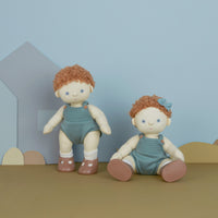 Gender-neutral, posable kids doll with red hair and removable blue outfit. Dress them up and style their hair for hours of interactive kids play.