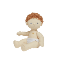 Gender-neutral, posable kids doll with red hair and removable blue outfit. Dress them up and style their hair for hours of interactive kids play.