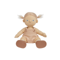 Dinkum Dolls - Petal soft doll with blonde pigtails blue eyes and peach overalls seated with arms and legs outstretched