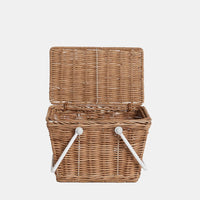 Piki Rattan Basket - Natural by Olli Ella Kids Rattan with an open woven lid and white shoulder straps for imaginative play and storage