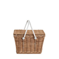 Piki Rattan Basket - Natural by Olli Ella Kids Rattan woven childrens picnic basket with sturdy handles and lidded storage for toys and treasures