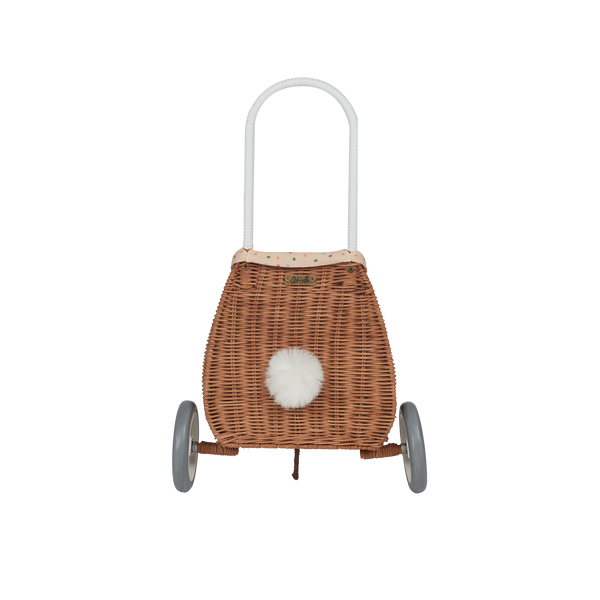 Rattan wheely basket with printed lining. Easter themed basket on wheels for kids to transport or store their favourite toys and treasures.