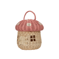 Olli Ella Rattan Mushroom Basket - musk and white coloured