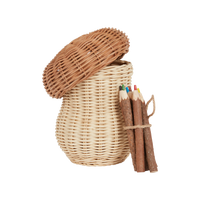 The Porcini Mushroom Basket is handwoven from 100% Rattan. The set includes 1x mushroom basket and six hand-carved coloured pencils. Watch little ones create beautiful art with the easy-hold pencils.
