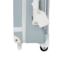 Kids travel suitcase in baby blue colour. The perfect kids suitcase for holidays with compartments for dolls and trinkets.