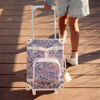 Stylish kids travel suitcase in Wildflower design. Perfect for kids' travel, featuring a durable, lightweight build and eco-friendly materials. Made from recycled plastic bottles.